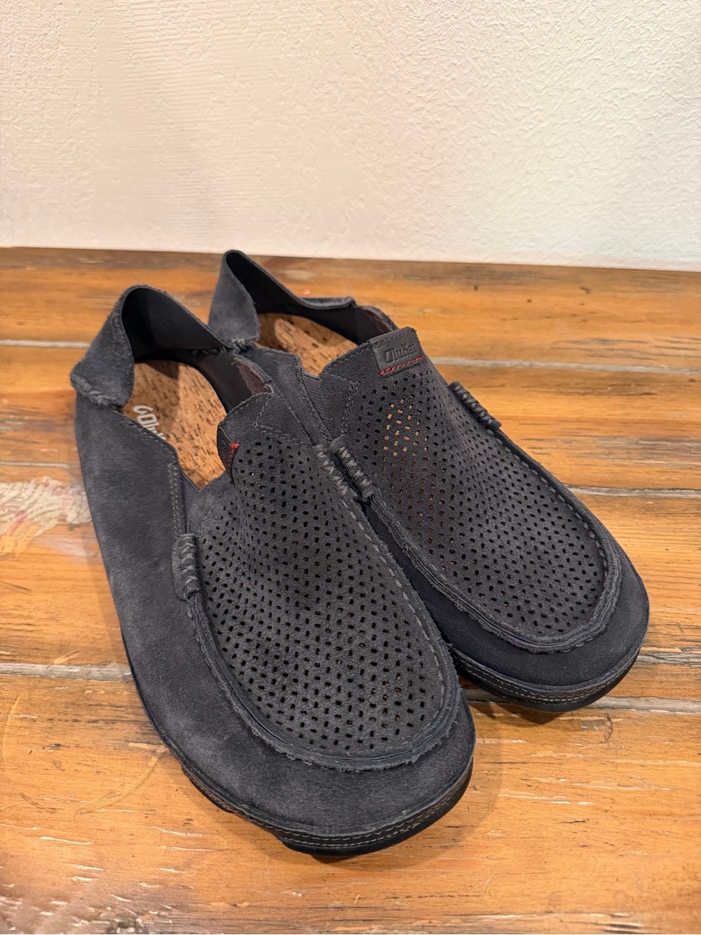 OluKai Perforated Suede Slip-On Loafers - Charcoal